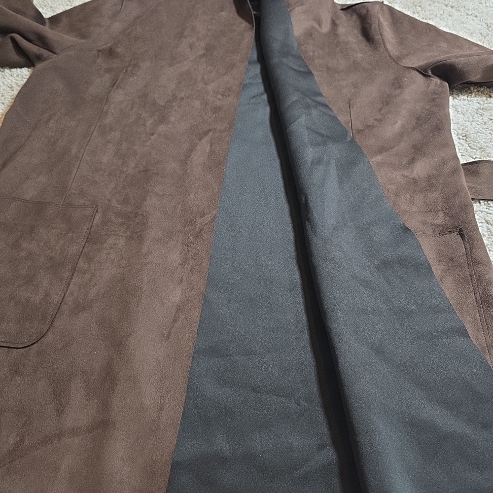 Zara Lightweight Faux Suade Jacket with Hood Women’s Size Large - Picture 6 of 12